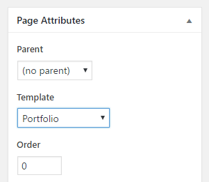 Page Attributes section of the Pages section of the WordPress Admin area.