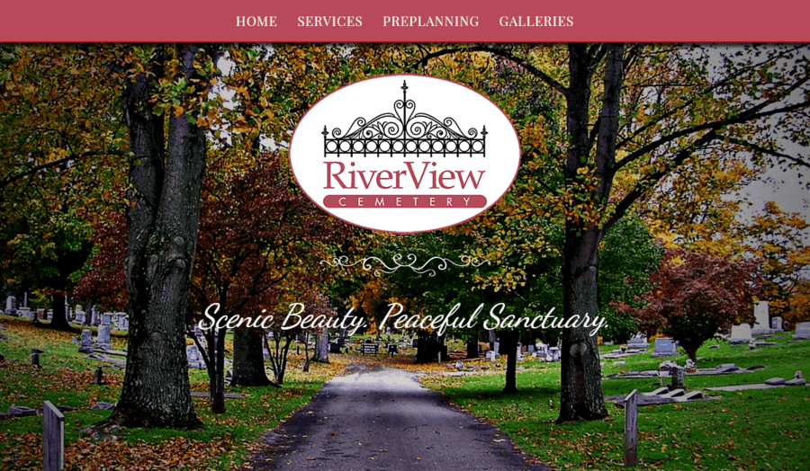 Header section of the River View Cemetery website.