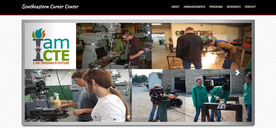 Header section of the website for the Southeastern Career Center in Versailles, Indiana.