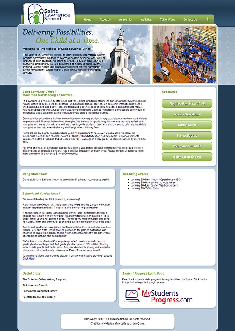 Collage of screen captures of the St. Lawrence Catholic School website