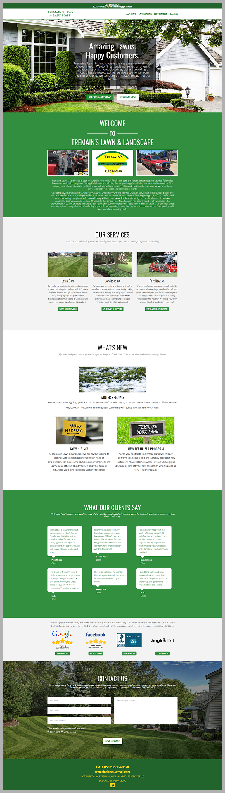Header section of Tremain's Land and Landscape website.